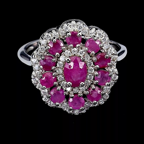 925 Sterling Silver Ring Sz 7 with Natural Ruby 6x4mm & CZ - Picture 6 of 11